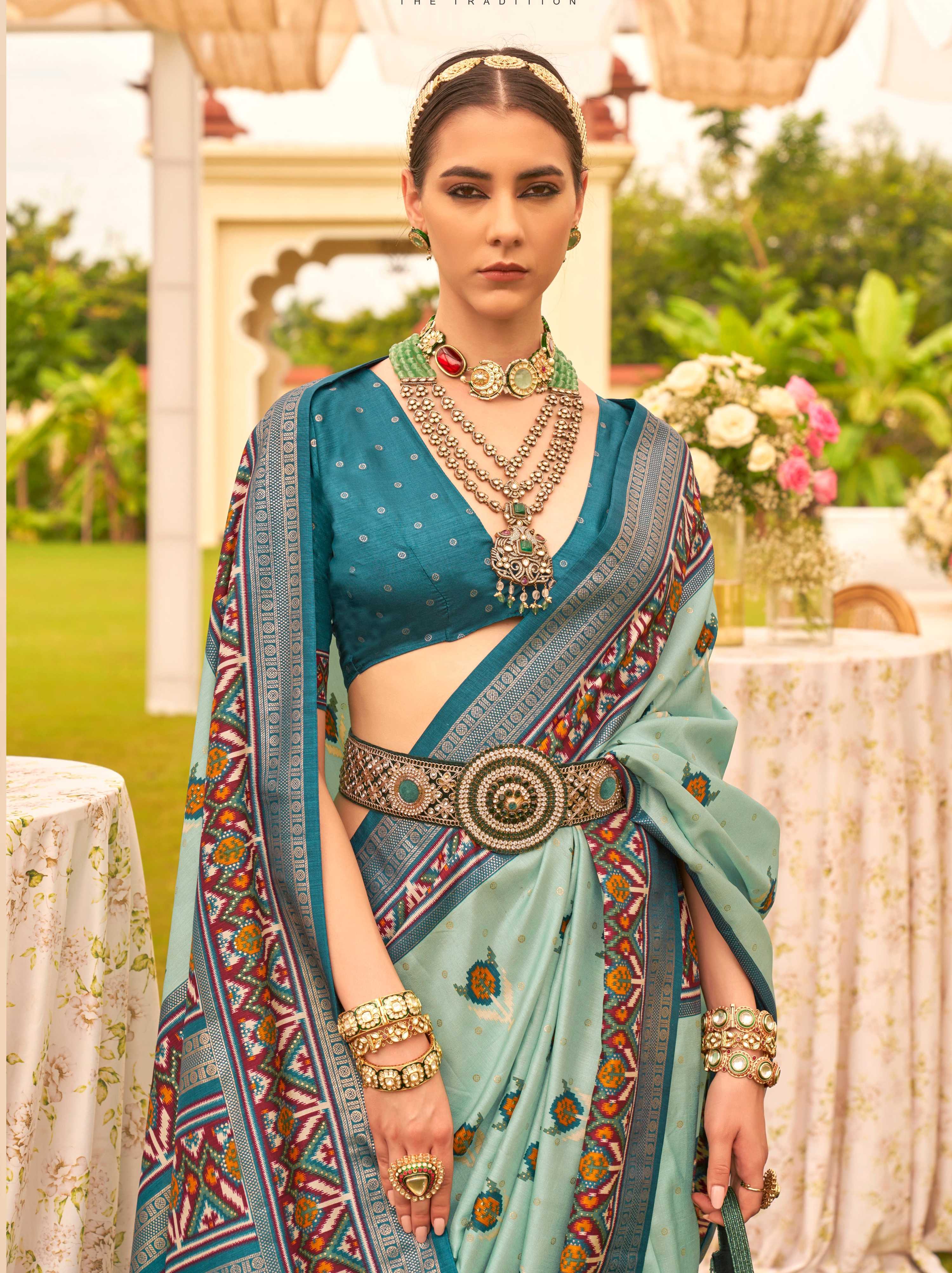 Monjolika Fashion Sea Green Colour Sigma Silk Patola Printed Saree With Blouse - Distacart