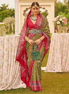 Monjolika Fashion Mehendi Colour Sigma Silk Patola Printed Saree With Blouse - Distacart