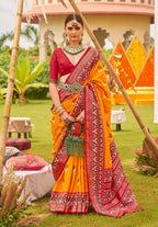 Monjolika Fashion Amber Colour Sigma Silk Patola Printed Saree With Blouse - Distacart