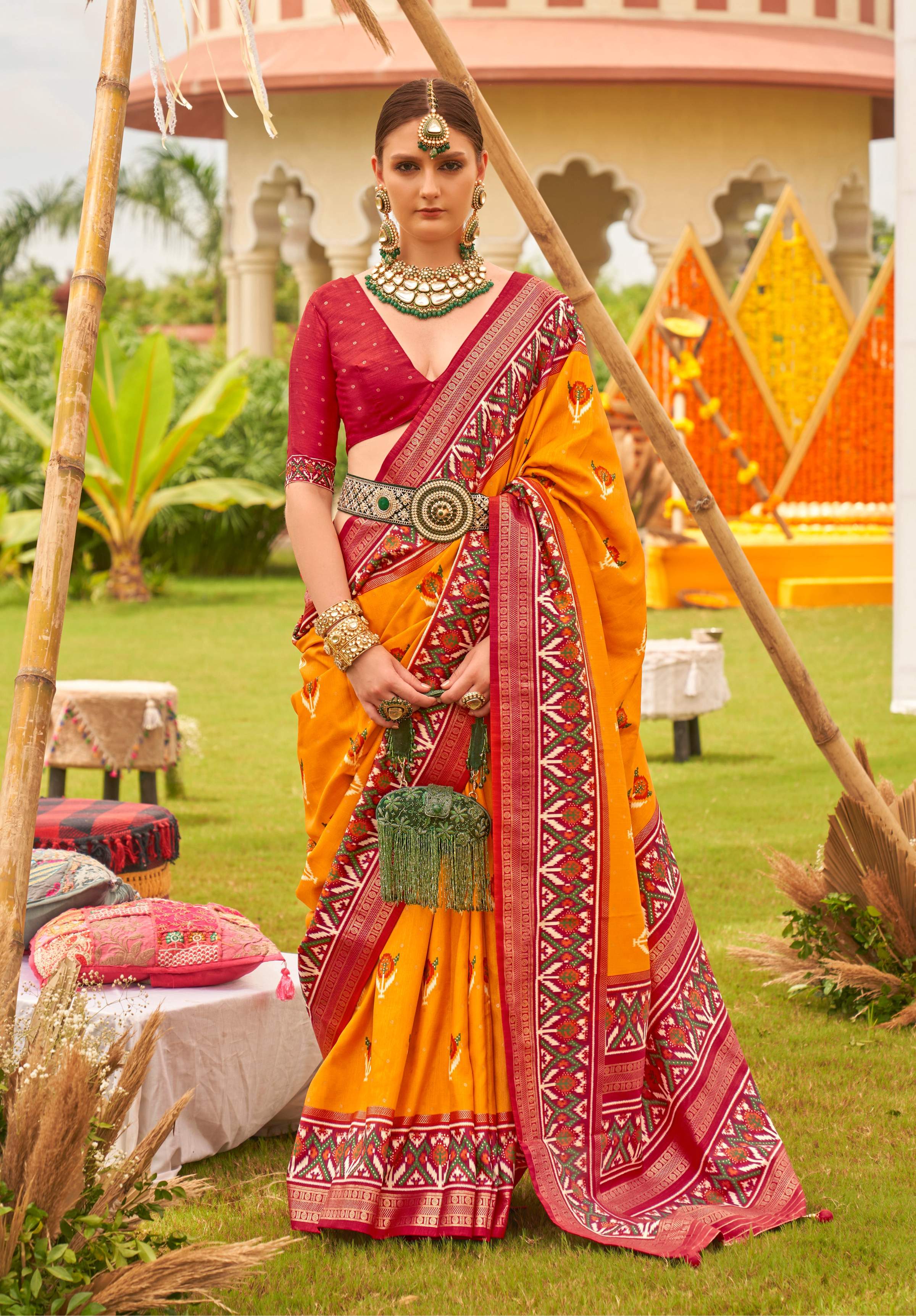 Monjolika Fashion Amber Colour Sigma Silk Patola Printed Saree With Blouse - Distacart