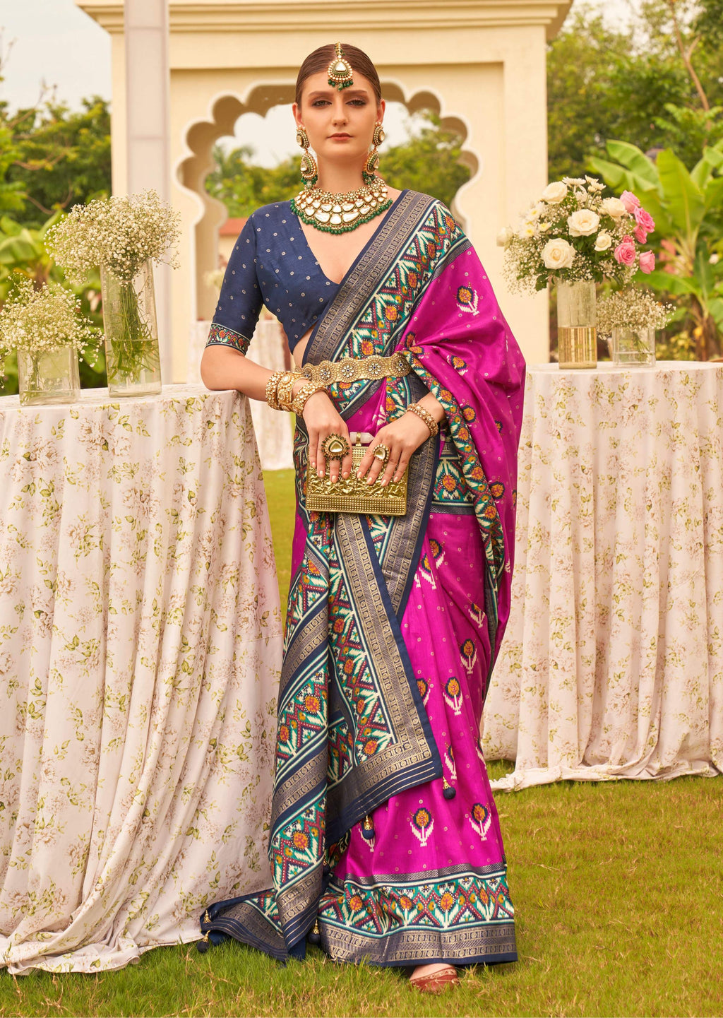 Monjolika Fashion Magenta Colour Sigma Silk Patola Printed Saree With Blouse - Distacart