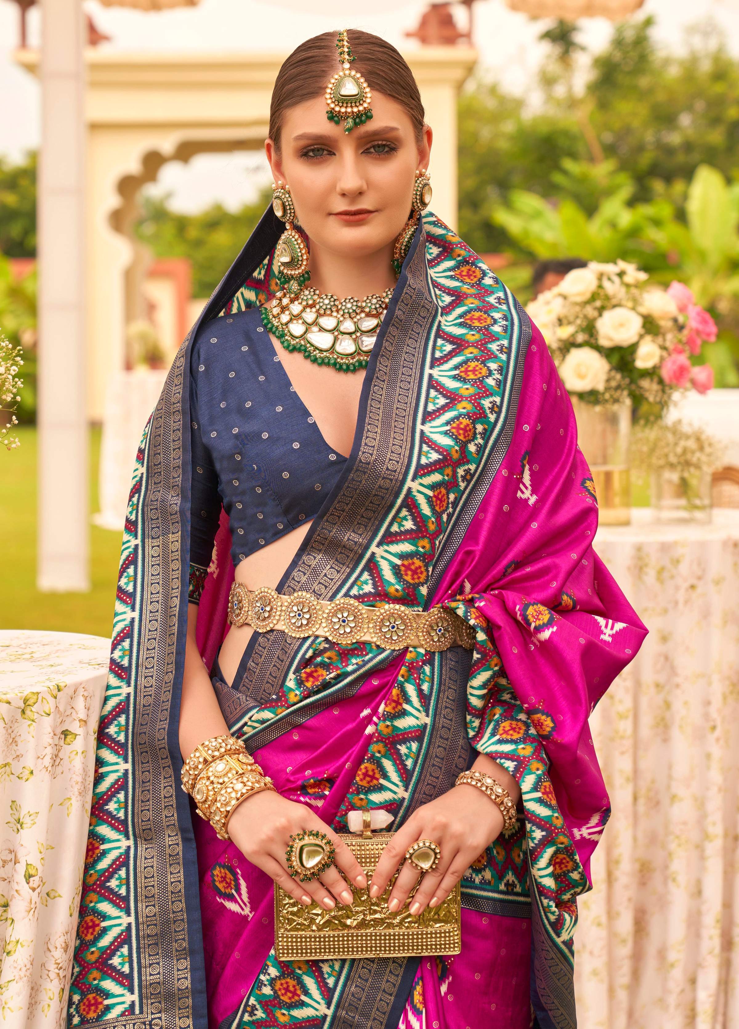 Monjolika Fashion Magenta Colour Sigma Silk Patola Printed Saree With Blouse - Distacart