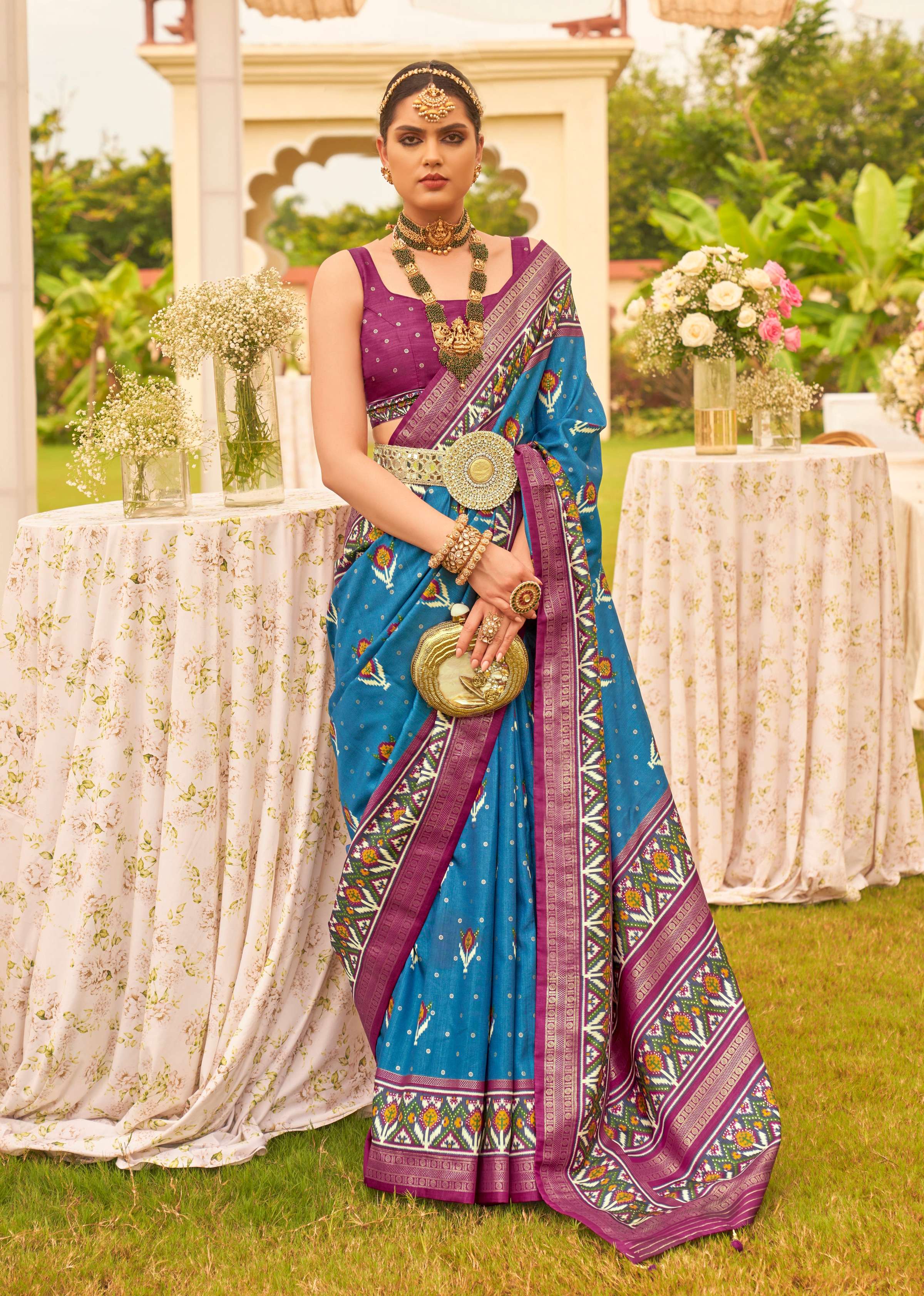 Monjolika Fashion Blue Colour Sigma Silk Patola Printed Saree With Blouse - Distacart