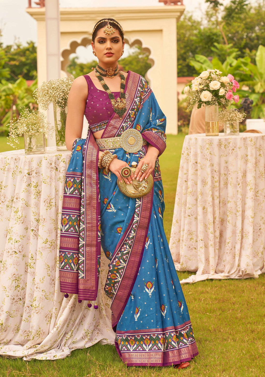 Monjolika Fashion Blue Colour Sigma Silk Patola Printed Saree With Blouse - Distacart