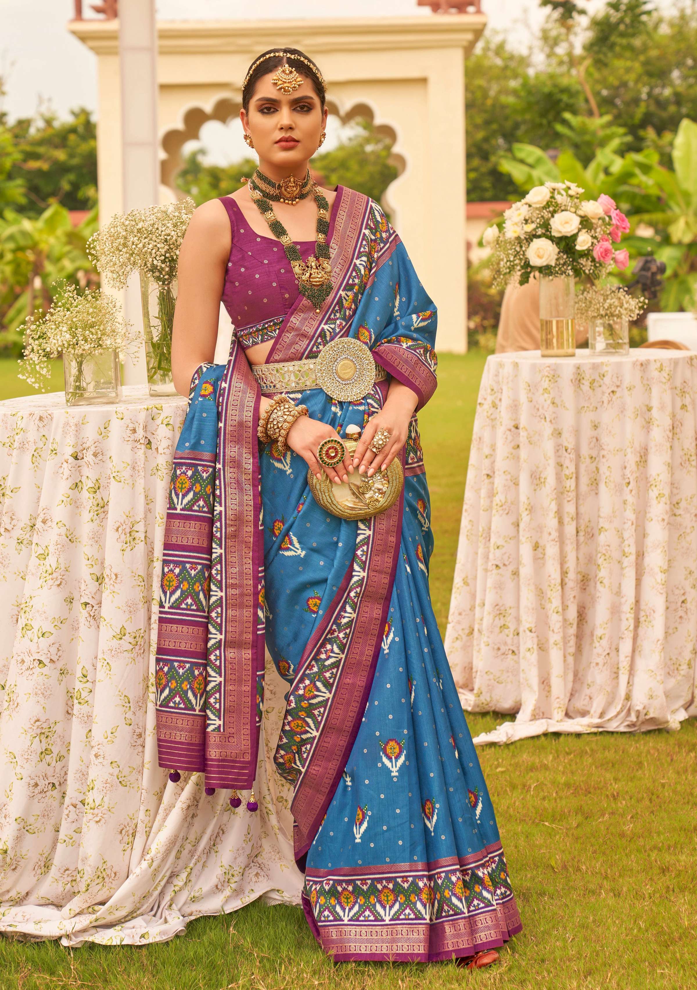 Monjolika Fashion Blue Colour Sigma Silk Patola Printed Saree With Blouse - Distacart