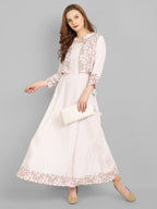 Juniper Women's Off White Rayon Printed Flared Dress - Distacart