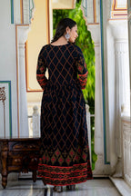 Juniper Women's Black Rayon Printed Flared Dress - Distacart