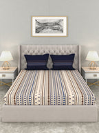 MYTRIDENT Multicoloured Blue Geometric 120 TC Cotton 1 Queen Bedsheet with 2 Pillow Covers
