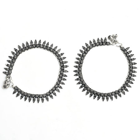 Mominos Fashion Kamal Johar Oxidised Silver Women Wear Anklets