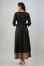 Juniper Women's Black Rayon Printed Flared Dress - Distacart