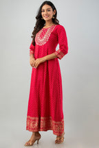 Juniper Women's Red Rayon Printed Flared Dress - Distacart