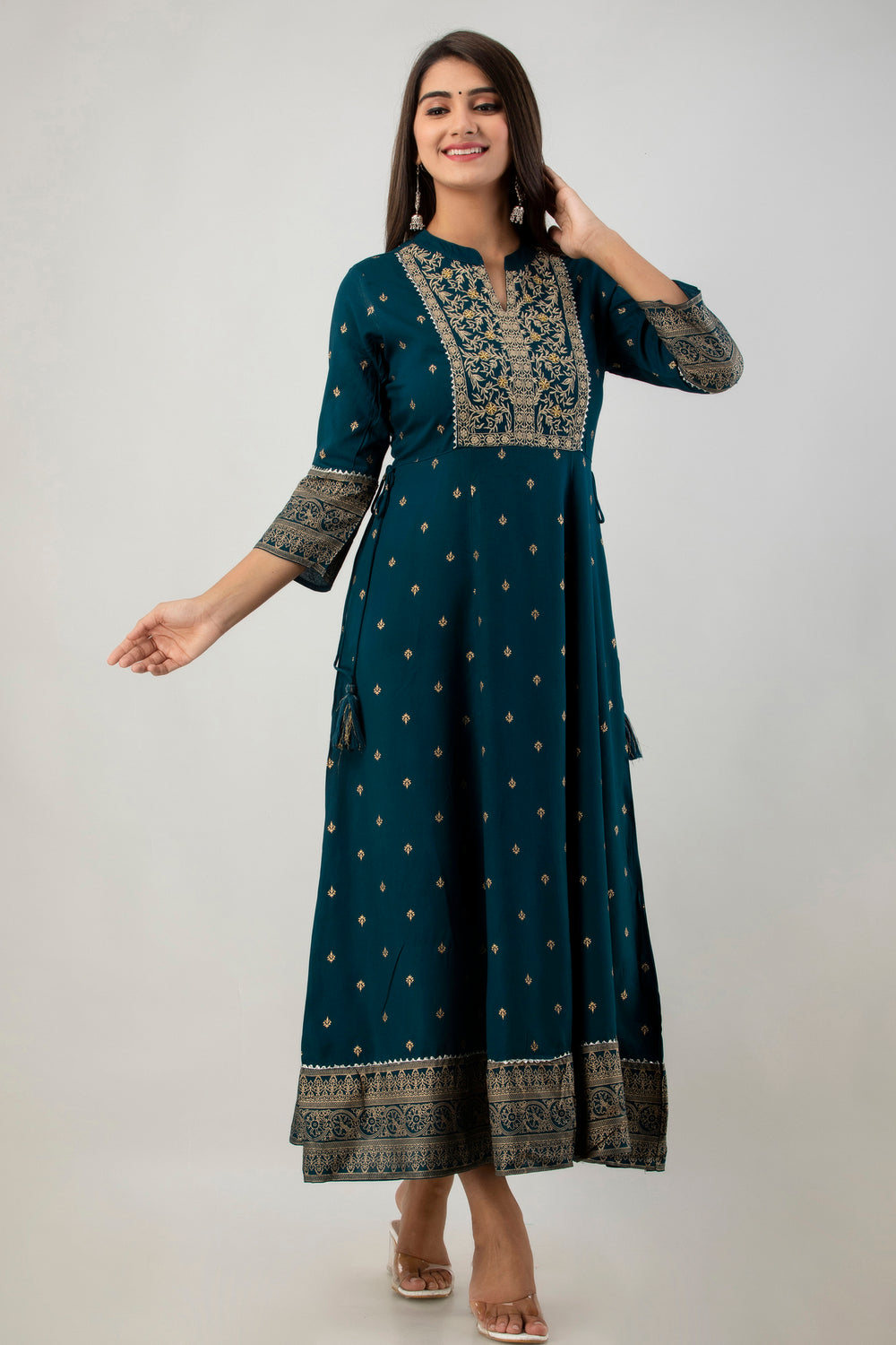 Juniper Women's Teal Rayon Printed Flared Dress - Distacart