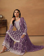 Monjolika Fashion Purple Faux Georgette Embroidered Salwar Kameez - Distacart