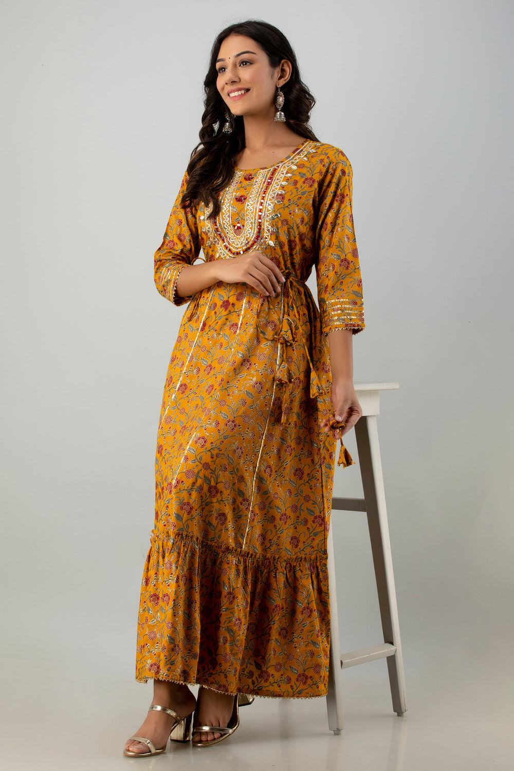 Juniper Women's Mustard Rayon Printed Flared Dress - Distacart