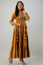 Juniper Women's Mustard Rayon Printed Flared Dress - Distacart