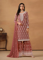 Monjolika Fashion Light Brown Faux Georgette Embroidered Salwar Kameez - Distacart