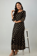 Juniper Women's Black Rayon Printed Flared Dress - Distacart