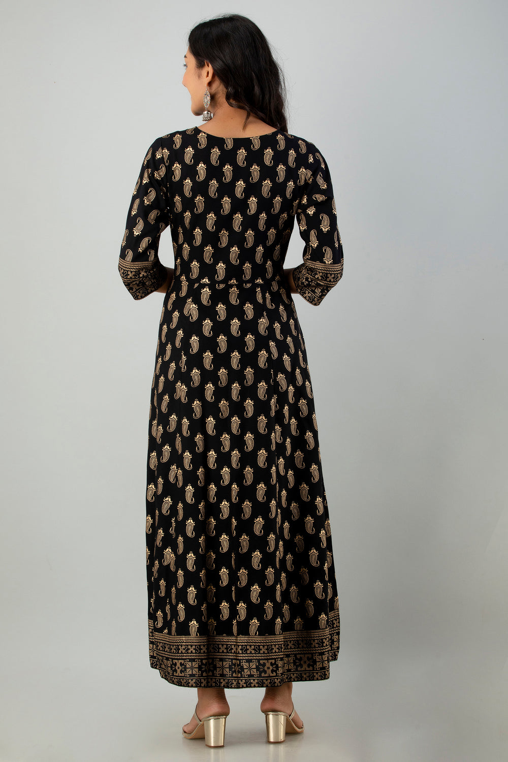 Juniper Women's Black Rayon Printed Flared Dress - Distacart