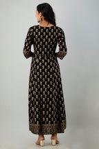 Juniper Women's Black Rayon Printed Flared Dress - Distacart