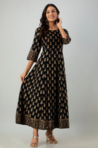 Juniper Women's Black Rayon Printed Flared Dress - Distacart