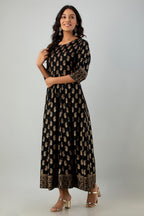 Juniper Women's Black Rayon Printed Flared Dress - Distacart