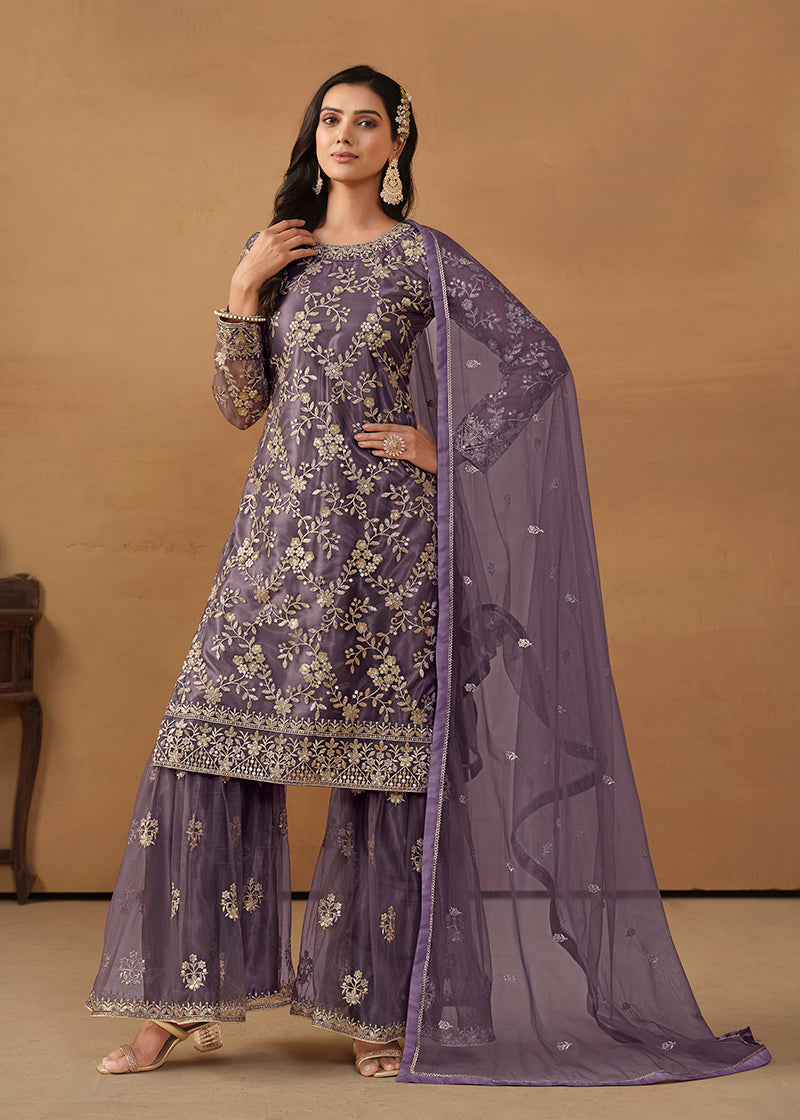 Monjolika Fashion Purple Net Embroidered Trendy Salwar Suit - Distacart