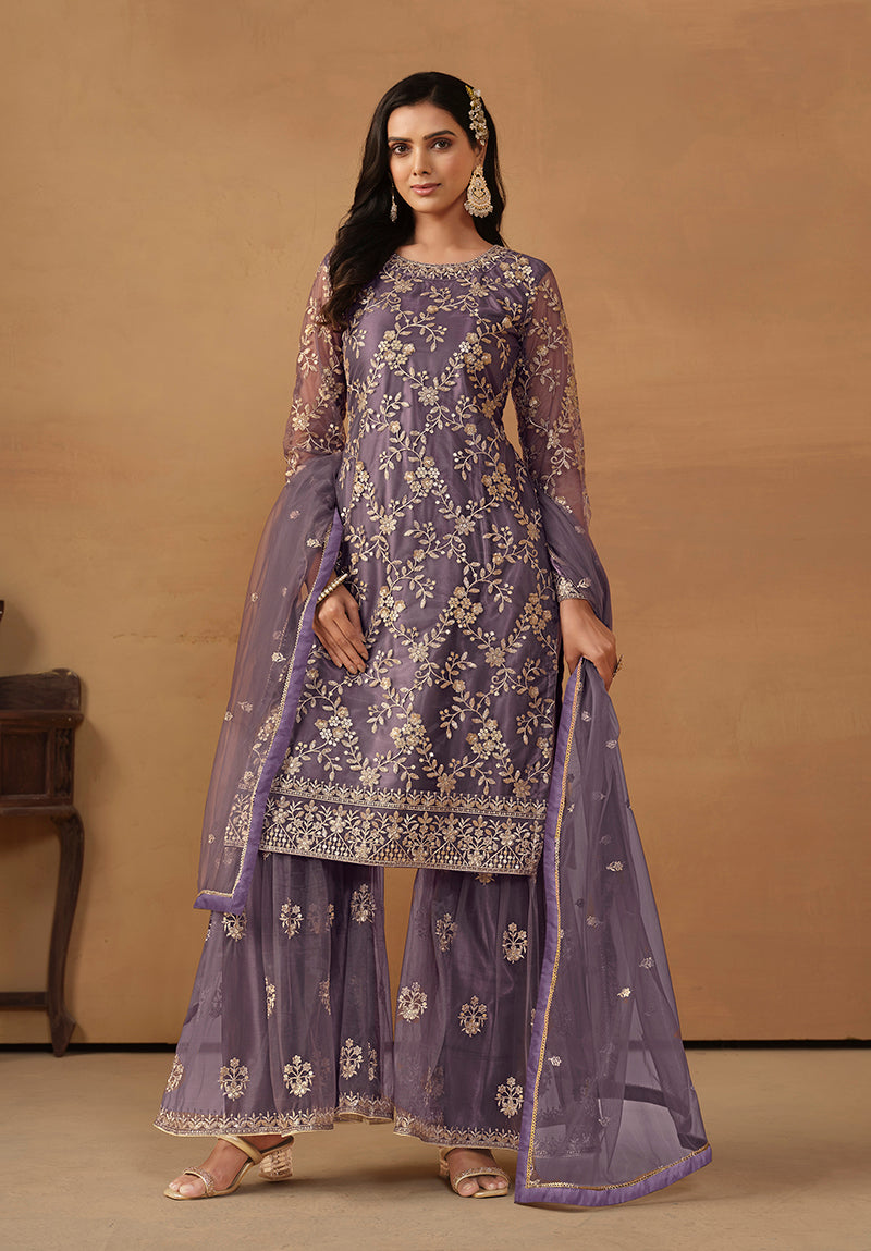 Monjolika Fashion Purple Net Embroidered Trendy Salwar Suit - Distacart