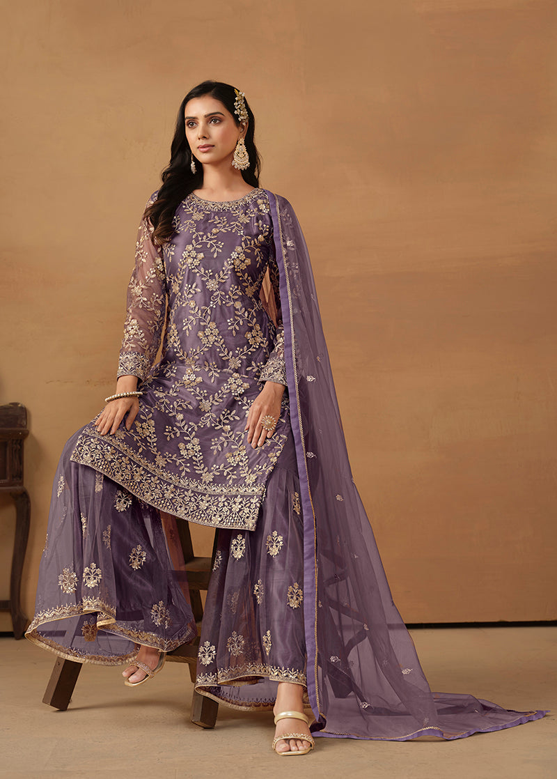 Monjolika Fashion Purple Net Embroidered Trendy Salwar Suit - Distacart