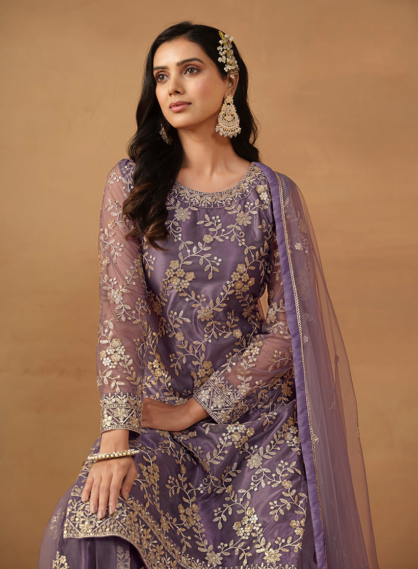 Monjolika Fashion Purple Net Embroidered Trendy Salwar Suit - Distacart