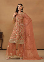 Monjolika Fashion Light Rust Net Embroidered Trendy Salwar Suit - Distacart