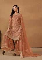 Monjolika Fashion Light Rust Net Embroidered Trendy Salwar Suit - Distacart