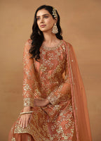 Monjolika Fashion Light Rust Net Embroidered Trendy Salwar Suit - Distacart