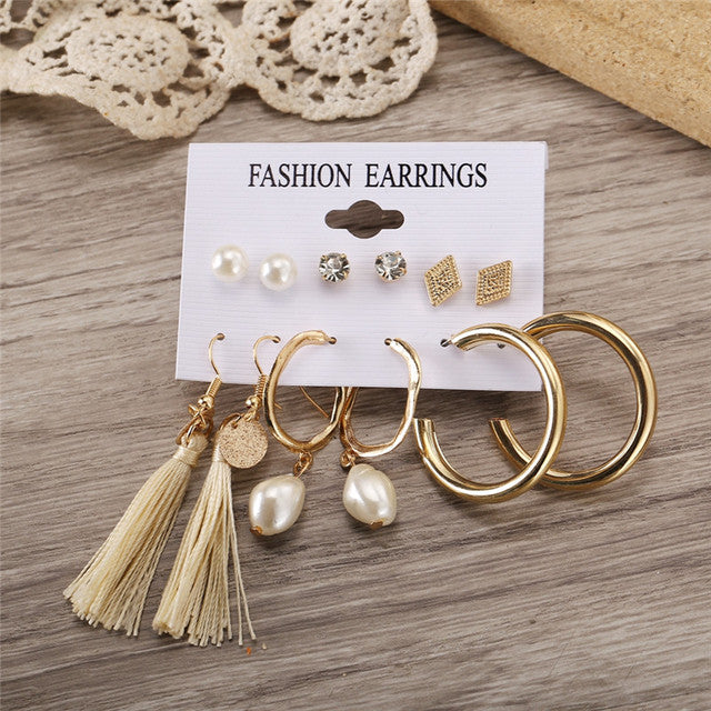 Gold-Plated Alloy Set Of 6 Designer Earrings - The Pari - Distacart