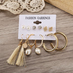 Gold-Plated Alloy Set Of 6 Designer Earrings - The Pari - Distacart