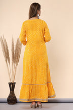 Juniper Women's Yellow Printed Embroidered Mirror Work Sequin Cotton Flared Dress - Distacart