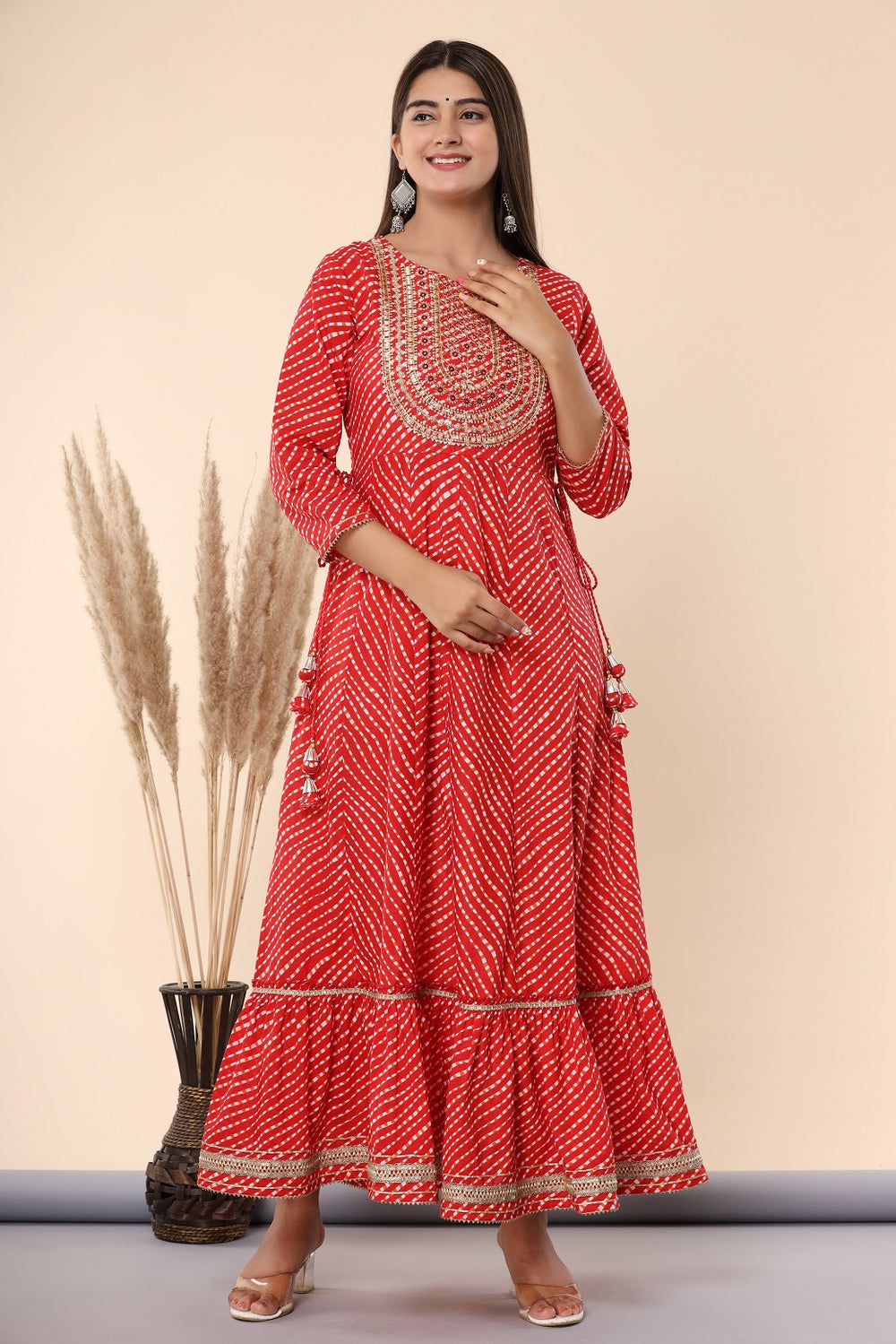 Juniper Women's Maroon Printed Embroidered Mirror Work Sequin Cotton Flared Dress - Distacart