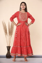 Juniper Women's Maroon Printed Embroidered Mirror Work Sequin Cotton Flared Dress - Distacart