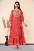 Juniper Women's Maroon Printed Embroidered Mirror Work Sequin Cotton Flared Dress - Distacart