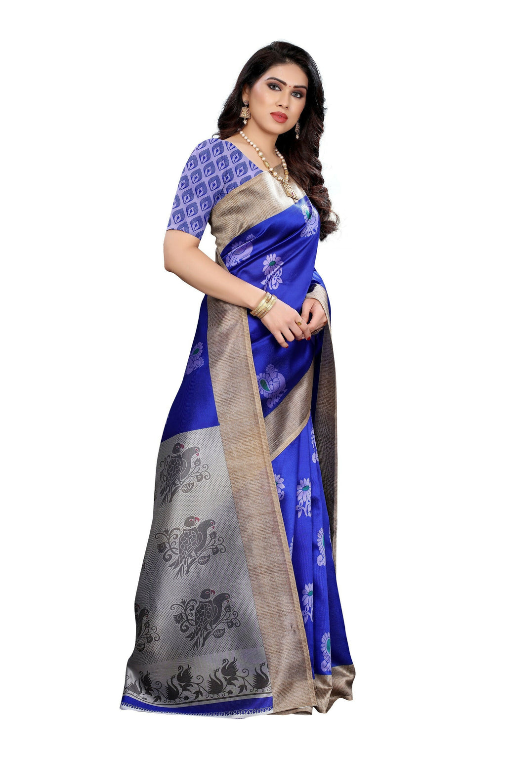 Vamika blue Printed Art Silk Saree