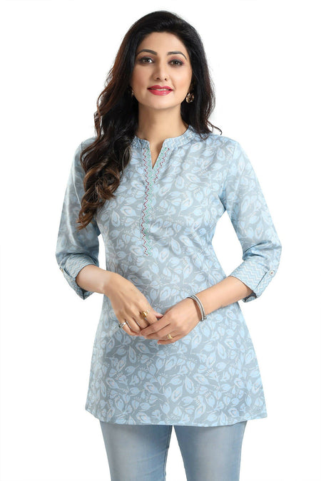 Snehal Creations Pretty Pastel Blue Rayon Short Kurti Tunic Top