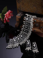 Tehzeeb Creations Women's German Silver Oxidised Necklace And Earrings