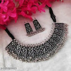 Tehzeeb Creations Women's German Silver Oxidised Necklace And Earrings