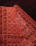 Peachish Orange Diamond Printed Semi Chanderi Saree By Gayathri Reddy Designer Studio - Distacart