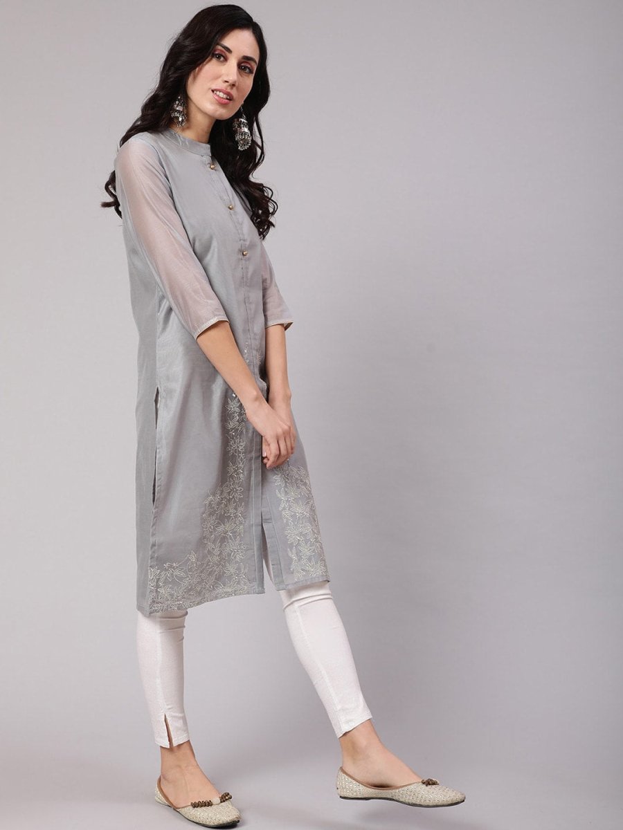 Aks Thread Work Chanderi Silk Kurta