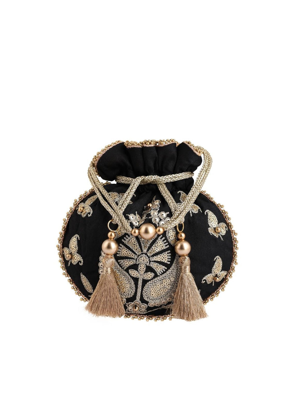 Masq Black & Gold-Toned Embellished Embroidered Potli Clutch - Distacart