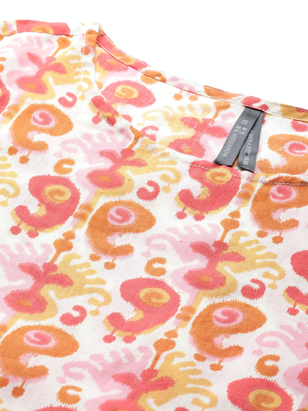 HERE&NOW Women Orange & White Ethnic Motifs Printed Kurta
