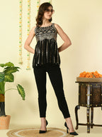 Myshka Women's Black Embroidered Party Fusion Top