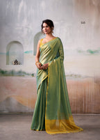 Anaita Green Handloom Tissue Silk Self Woven Plain Saree - Distacart