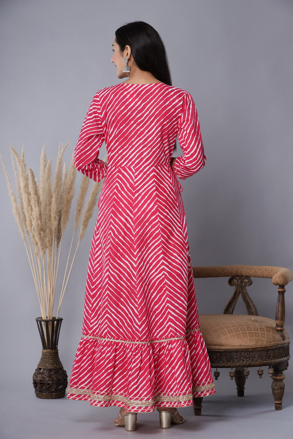 Juniper Women's Fuschia Printed Embroidered Mirror Work Sequin Cotton Flared Dress - Distacart