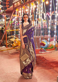 Monjolika Fashion Dark Violet Colour Handloom Silk Blend Zari Woven Saree With Blouse - Distacart